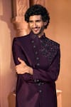Arihant Rai Sinha_Wine Silk, Dupion Embroidery Front Sherwani Set 