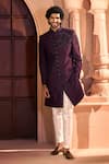 Arihant Rai Sinha_Wine Silk, Dupion Embroidery Front Sherwani Set 