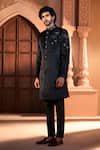 Arihant Rai Sinha Black Velvet, Dupion, Silk Embroidery Sherwani Set at Aza Fashions Arihant Rai Sinha_Black Velvet, Dupion, Silk Embroidery Sherwani Set _at_Aza_Fashions