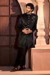 Shop Arihant Rai Sinha Black Velvet, Dupion, Silk Embroidery Sherwani Set Shop_Arihant Rai Sinha_Black Velvet, Dupion, Silk Embroidery Sherwani Set