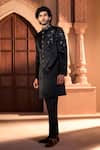 Arihant Rai Sinha Black Velvet, Dupion, Silk Embroidery Sherwani Set Arihant Rai Sinha_Black Velvet, Dupion, Silk Embroidery Sherwani Set