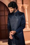 Buy_Arihant Rai Sinha_Navy Silk, Dupion Embroidery, Beads Placed Sherwani Set _Online_at_Aza_Fashions