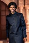 Buy_Arihant Rai Sinha_Navy Silk, Dupion Embroidery, Beads Placed Sherwani Set 