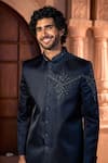 Arihant Rai Sinha_Navy Silk, Dupion Embroidery, Beads Placed Sherwani Set _Online