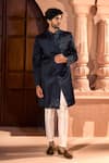 Arihant Rai Sinha_Navy Silk, Dupion Embroidery, Beads Placed Sherwani Set 
