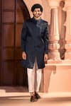 Arihant Rai Sinha_Navy Silk, Dupion Embroidery, Beads Placed Sherwani Set 