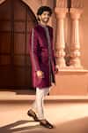 Arihant Rai Sinha Wine Velvet, Dupion, Silk Embroidery Sherwani And Pant Set Online Arihant Rai Sinha_Wine Velvet, Dupion, Silk Embroidery Sherwani And Pant Set _Online