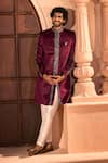 Buy Arihant Rai Sinha Wine Velvet, Dupion, Silk Embroidery Sherwani And Pant Set Online Buy_Arihant Rai Sinha_Wine Velvet, Dupion, Silk Embroidery Sherwani And Pant Set _Online