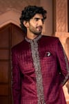 Arihant Rai Sinha Wine Velvet, Dupion, Silk Embroidery Sherwani And Pant Set Arihant Rai Sinha_Wine Velvet, Dupion, Silk Embroidery Sherwani And Pant Set