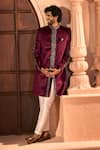Arihant Rai Sinha Wine Velvet, Dupion, Silk Embroidery Sherwani And Pant Set Arihant Rai Sinha_Wine Velvet, Dupion, Silk Embroidery Sherwani And Pant Set