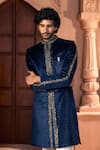 Buy Arihant Rai Sinha Navy Velvet, Dupion, Silk Embroidery, Metallic Thread, Sherwani And Pant Set Online at Aza Fashions Buy_Arihant Rai Sinha_Navy Velvet, Dupion, Silk Embroidery, Metallic Thread, Sherwani And Pant Set _Online_at_Aza_Fashions