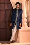 Buy Arihant Rai Sinha Navy Velvet, Dupion, Silk Embroidery, Metallic Thread, Sherwani And Pant Set Online Buy_Arihant Rai Sinha_Navy Velvet, Dupion, Silk Embroidery, Metallic Thread, Sherwani And Pant Set _Online