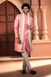 Arihant Rai Sinha Pink Jacquard, Silk, Dupion Embroidery, Metallic Pure Banarasi Sherwani Set Online Arihant Rai Sinha_Pink Jacquard, Silk, Dupion Embroidery, Metallic Pure Banarasi Sherwani Set _Online