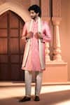 Shop Arihant Rai Sinha Pink Jacquard, Silk, Dupion Embroidery, Metallic Pure Banarasi Sherwani Set Online Shop_Arihant Rai Sinha_Pink Jacquard, Silk, Dupion Embroidery, Metallic Pure Banarasi Sherwani Set _Online