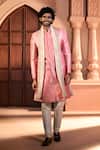 Arihant Rai Sinha Pink Jacquard, Silk, Dupion Embroidery, Metallic Pure Banarasi Sherwani Set Arihant Rai Sinha_Pink Jacquard, Silk, Dupion Embroidery, Metallic Pure Banarasi Sherwani Set