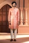 Arihant Rai Sinha Red Jacquard, Silk, Dupion Embroidery, Banarasi Paisley Pattern Sherwani Set Arihant Rai Sinha_Red Jacquard, Silk, Dupion Embroidery, Banarasi Paisley Pattern Sherwani Set