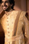 Buy Arihant Rai Sinha Orange Jacquard, Silk, Dupion Embroidery, Paisley Pattern Banarasi Sherwani Set Buy_Arihant Rai Sinha_Orange Jacquard, Silk, Dupion Embroidery, Paisley Pattern Banarasi Sherwani Set