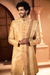 Shop Arihant Rai Sinha Orange Jacquard, Silk, Dupion Embroidery, Paisley Pattern Banarasi Sherwani Set Online Shop_Arihant Rai Sinha_Orange Jacquard, Silk, Dupion Embroidery, Paisley Pattern Banarasi Sherwani Set _Online
