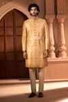 Arihant Rai Sinha Orange Jacquard, Silk, Dupion Embroidery, Paisley Pattern Banarasi Sherwani Set Arihant Rai Sinha_Orange Jacquard, Silk, Dupion Embroidery, Paisley Pattern Banarasi Sherwani Set