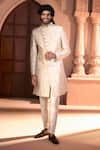 Arihant Rai Sinha Cream Silk, Dupion Embroidery Paisley Sherwani Set Arihant Rai Sinha_Cream Silk, Dupion Embroidery Paisley Sherwani Set