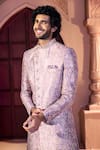 Shop Arihant Rai Sinha Pink Silk, Dupion Embroidery, Metallic Thread Paisley Pattern Sherwani Set Shop_Arihant Rai Sinha_Pink Silk, Dupion Embroidery, Metallic Thread Paisley Pattern Sherwani Set