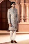 Shop Arihant Rai Sinha Green Silk, Dupion Embroidery Paisley Work Sherwani Set Shop_Arihant Rai Sinha_Green Silk, Dupion Embroidery Paisley Work Sherwani Set