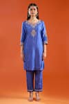 Buy Samyukta Singhania Blue Silk Embroidery, Metallic Thread V-neck Marodi Kurta Set Online at Aza Fashions Buy_Samyukta Singhania_Blue Silk Embroidery, Metallic Thread V-neck Marodi Kurta Set _Online_at_Aza_Fashions