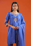 Shop Samyukta Singhania Blue Silk Embroidery, Metallic Thread V-neck Marodi Kurta Set Online at Aza Fashions Shop_Samyukta Singhania_Blue Silk Embroidery, Metallic Thread V-neck Marodi Kurta Set _Online_at_Aza_Fashions