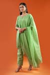Samyukta Singhania Green Silk Embroidery, Metallic Thread Split V-neck Marodi Kurta Set at Aza Fashions Samyukta Singhania_Green Silk Embroidery, Metallic Thread Split V-neck Marodi Kurta Set _at_Aza_Fashions