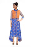 Buy_Soup By Sougat Paul_Blue Cotton Chinese Collar Printed Dress _at_Aza_Fashions