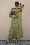 Shop_Wazir C_Olive Green Velvet Embroidery V-neck Kurta And Salwar Set _at_Aza_Fashions