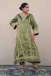 Buy_Wazir C_Olive Green Velvet Embroidery V-neck Kurta And Salwar Set _at_Aza_Fashions