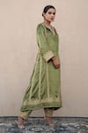 Buy_Wazir C_Olive Green Velvet Embroidery V-neck Kurta And Salwar Set _Online_at_Aza_Fashions