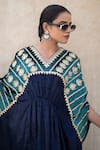 Shop_Wazir C_Blue Velvet Embroidery V-neck Kashmiri Tilla Kaftan _Online_at_Aza_Fashions