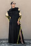 Buy_Wazir C_Black Velvet Embroidery, Piping High , Keyhole Sleeve Kaftan _at_Aza_Fashions