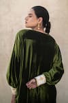 Buy_Wazir C_Green Velvet Embroidery V-neck Kashmiri Tilla Kaftan _Online_at_Aza_Fashions