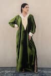 Buy_Wazir C_Green Velvet Embroidery V-neck Kashmiri Tilla Kaftan _at_Aza_Fashions