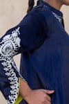 Shop_Wazir C_Blue Velvet Embroidery Split V-neck, Collared Kashmiri Tilla Kaftan _Online_at_Aza_Fashions