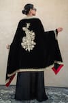 Shop_Wazir C_Black Embroidery Round , Open Kashmiri Tilla And Aari Dress With Cape _at_Aza_Fashions