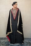 Shop_Wazir C_Black Embroidery Round , Open Kashmiri Tilla And Aari Dress With Cape 