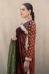 Buy_Wazir C_Rust Velvet, Silk, Organza Embroidery, Metallic Kashmiri Golden Tilla Kurta Set _Online_at_Aza_Fashions