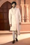 Buy_Arihant Rai Sinha_Cream Silk, Dupion Embroidery, Sequins Floral Sherwani Set _at_Aza_Fashions