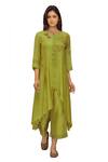 Buy_Neeta Bhargava_Green Tissue, Cotton Silk Inner Round Neckline, Kurta Asymmetric Set _at_Aza_Fashions