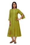 Buy_Neeta Bhargava_Green Cotton Silk, Kota Doriya Tunic Round Neckline Hand Painted Jacket With _at_Aza_Fashions