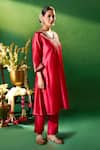 Shop Samyukta Singhania Magenta Silk Embroidery, Zari V-neck Kora Hand Kurta Set Online at Aza Fashions Shop_Samyukta Singhania_Magenta Silk Embroidery, Zari V-neck Kora Hand Kurta Set _Online_at_Aza_Fashions
