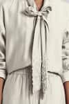 Shop Line Out Line Off White Chanderi Beads Collared Bow Shirt And Pant Set Online at Aza Fashions Shop_Line Out Line_Off White Chanderi Beads Collared Bow Shirt And Pant Set _Online_at_Aza_Fashions
