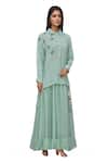 Buy_Neeta Bhargava_Green Organic Cotton Stand Fall Collar High Low Tunic _at_Aza_Fashions
