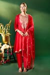 Buy Samyukta Singhania Red Organza, Silk, Shantoon Embroidery, Sequins Round Neck, Keyhole Anarkali Set Online at Aza Fashions Buy_Samyukta Singhania_Red Organza, Silk, Shantoon Embroidery, Sequins Round Neck, Keyhole Anarkali Set _Online_at_Aza_Fashions