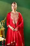 Buy Samyukta Singhania Red Organza, Silk, Shantoon Embroidery, Sequins Round Neck, Keyhole Anarkali Set Buy_Samyukta Singhania_Red Organza, Silk, Shantoon Embroidery, Sequins Round Neck, Keyhole Anarkali Set