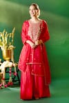 Buy Samyukta Singhania Red Organza, Silk, Shantoon Embroidery, Sequins Round Neck, Kurta Sharara Set at Aza Fashions Buy_Samyukta Singhania_Red Organza, Silk, Shantoon Embroidery, Sequins Round Neck, Kurta Sharara Set _at_Aza_Fashions